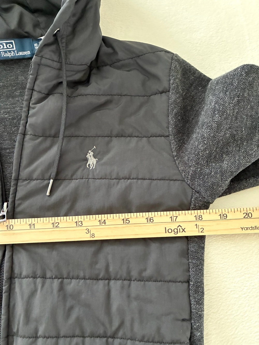 Polo Ralph Lauren Quilted Full Zip Hoodie Women XS Black Gray Hybrid Jacket - Picture 8 of 13